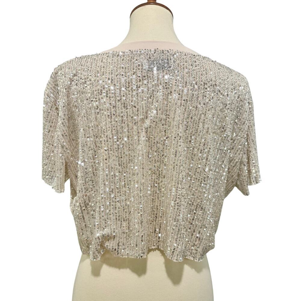 Urban Outfitters Sequin Crop Top Silver Y2K Festival Disco Shiny Party Tee M - Picture 2 of 3